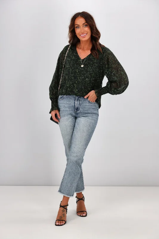 Hot Items Gloss by Shine On Taneille Blouson Sleeve Top Green Floral