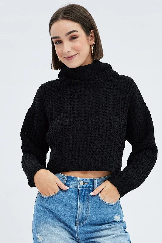 The Latest Fashion Trends Black Knit Jumper Turtle Neck Chenille