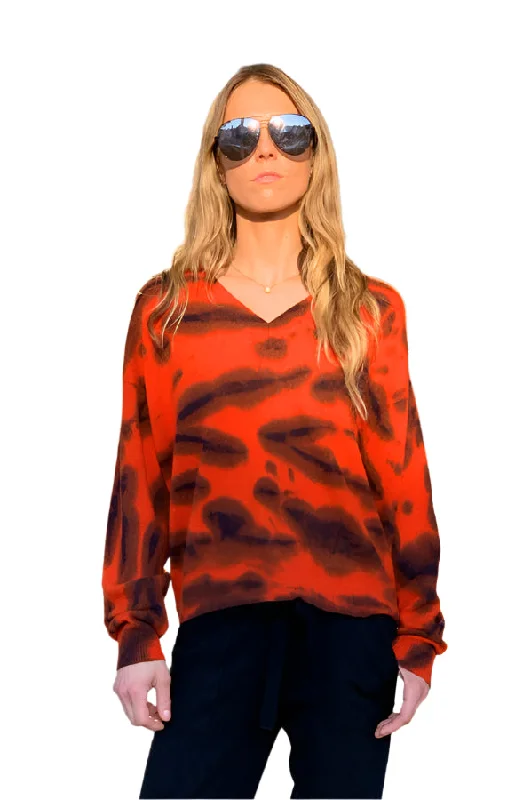 Luxury Fashion Malibu Tie Dye Oversized V - Rust / Tikka