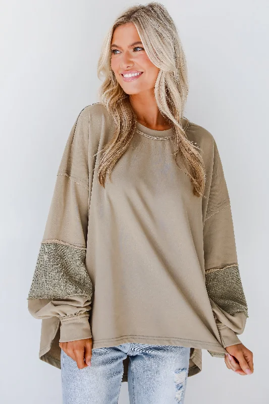 Cozy Chic Promotions FINAL SALE - Casual Allure Olive Contrast Sleeve Top