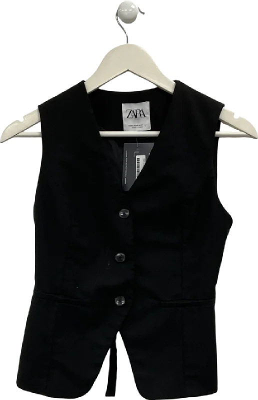 Budget Friendly ZARA Black Fitted Waistcoat Top UK XS