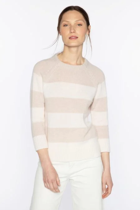 Limited Stock, Big Discounts Kinross Cashmere 3/4 Slv Wide Stripe Crew