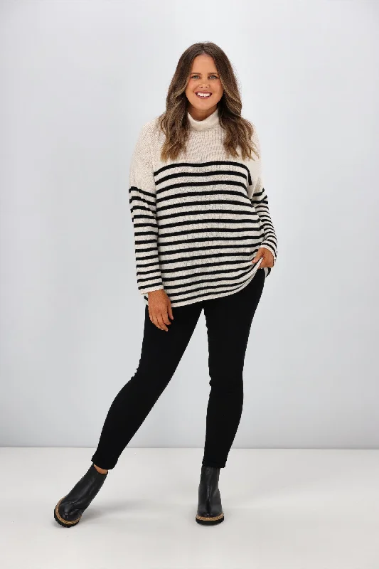 Limited Stock, Big Sale Alpine by Shine On Amberley Striped Merino Jumper Oatmeal Black