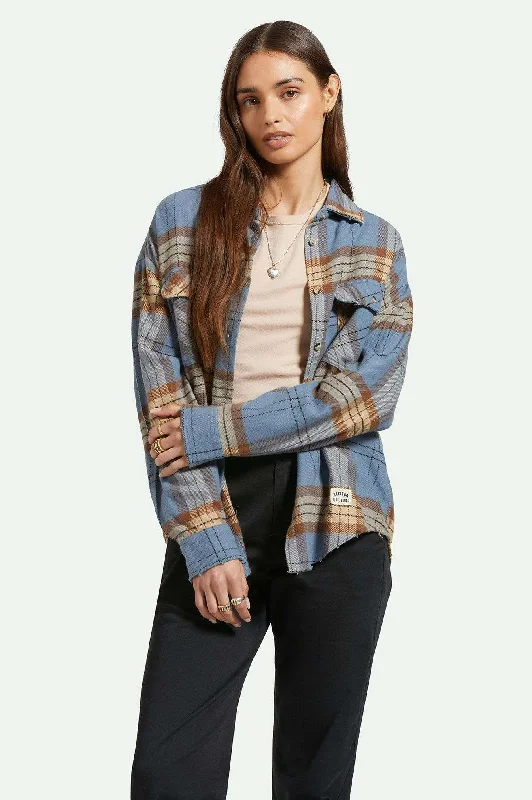 Essentials On Sale Bowery Women's Classic L/S Flannel - Flint Blue/Pinecone Brown Plaid