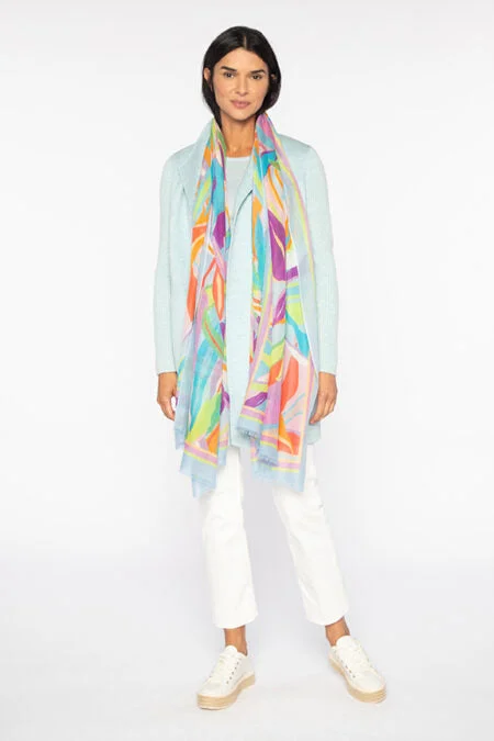 Latest Trends Kinross Cashmere Palm Print Scarf - Freesia