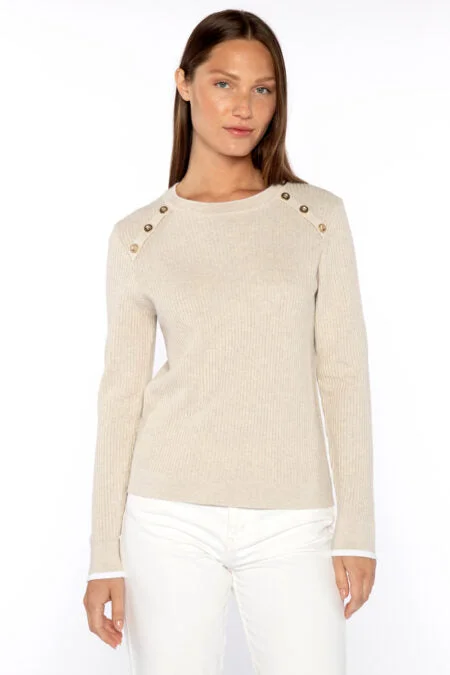 Fashion-Forward Kinross Cashmere Tipped Button Rib Crew