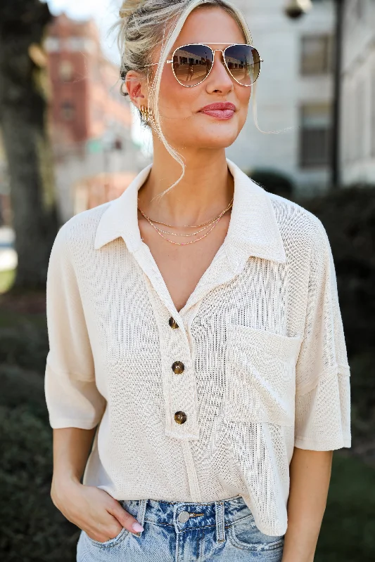 Cool Prices FINAL SALE - Timeless Vibes Cream Collared Henley Top - DU DEAL