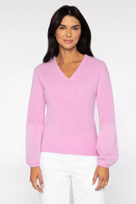 Edgy Fashion Deals Kinross Cashmere Gathered Sleeve Rib Vee