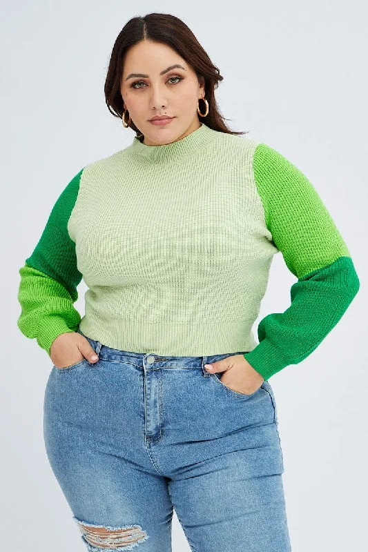 Hot Brand Discounts Green Knit Jumper Colour Block