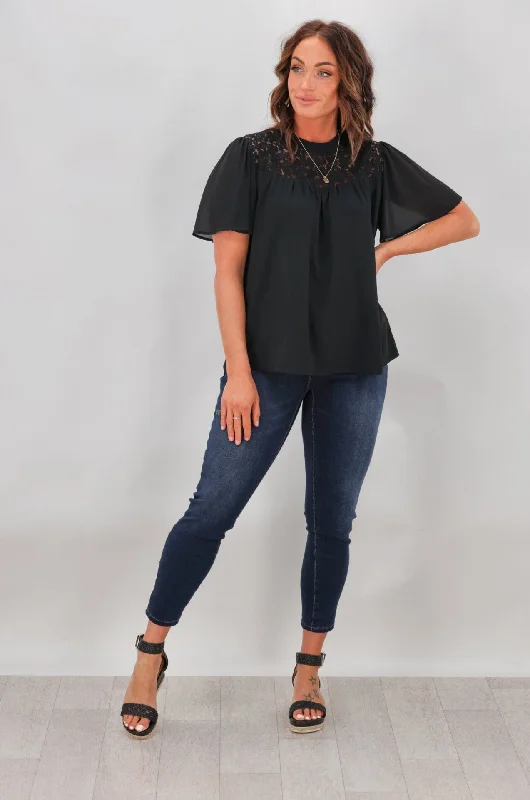 Inspired By You, Designed For You Gloss by Shine On Verity Bodice Flared Sleeve Top Black