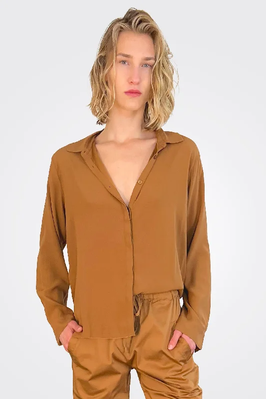 Limited Stock, Big Sale Silk Satin Shirt - Camel