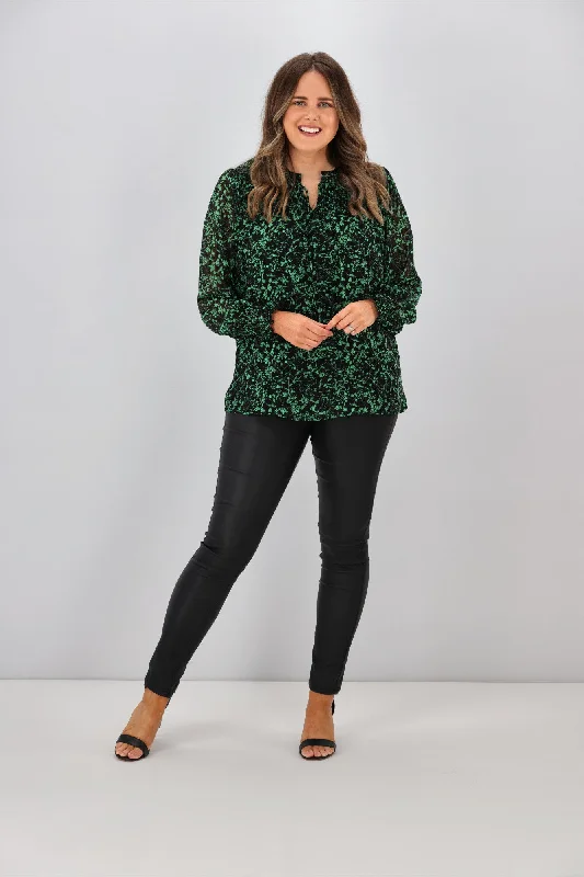 Flash Sale Starts Gloss by Shine On Amelia Shirred Panel Top Black Green Floral