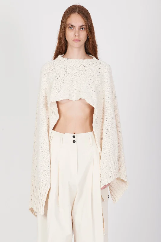 Fashion Forward Cropped Cotton Soft Cape - Cream White