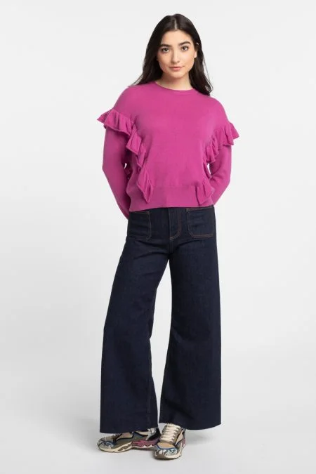 End Of Season Sale Kinross Cashmere Ruffle Trim Crew