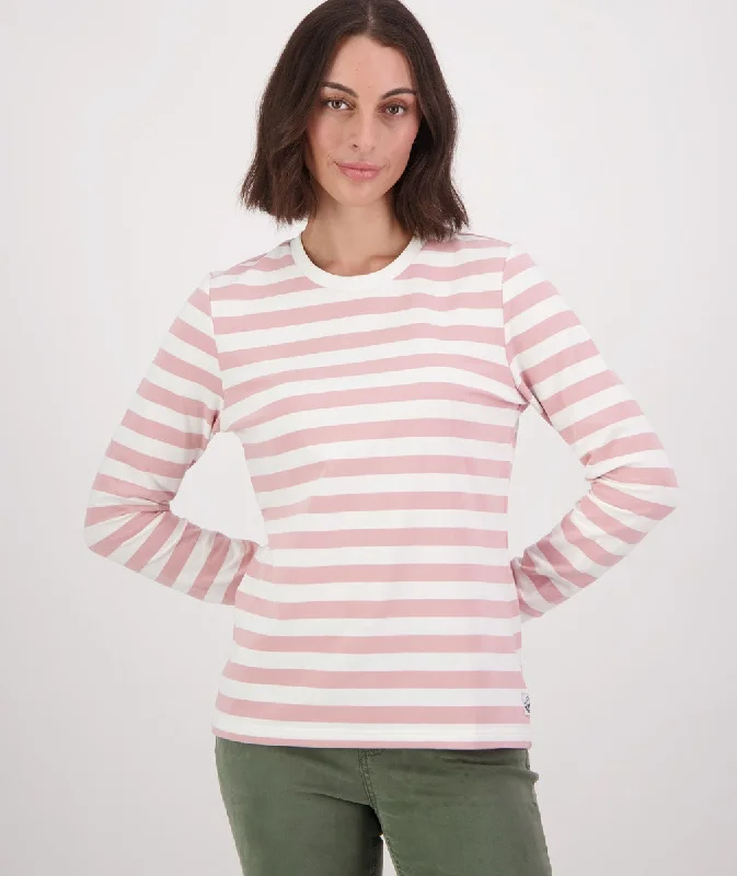 Seasonal Clearance Swanndri Papamoa LS Stripe T Shirt Dusty Rose White