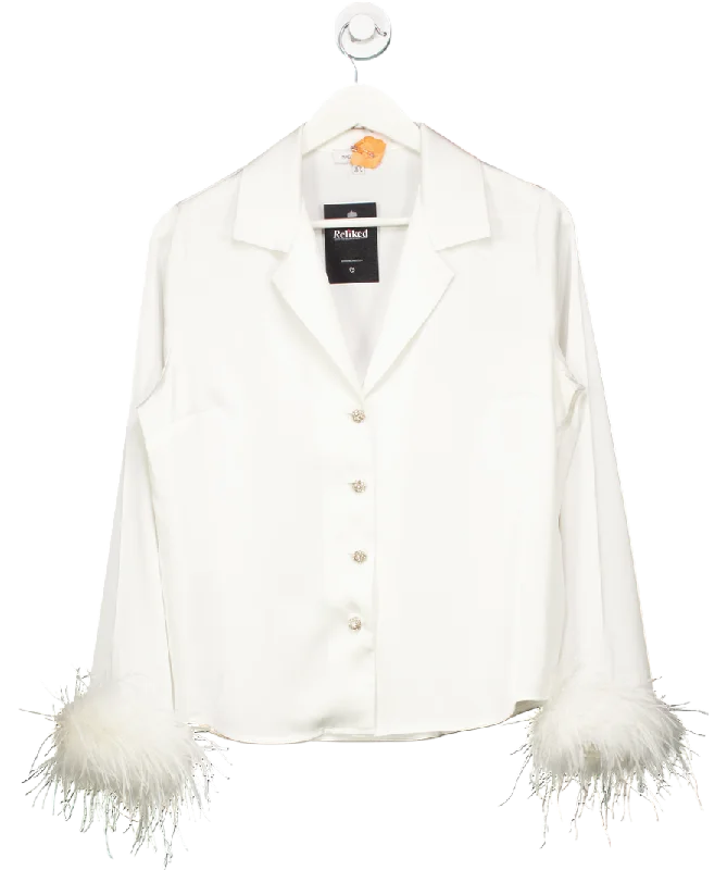 Flirty Fashion Discounts Nadine Merabi White Feather trim Darcie Shirt UK 10