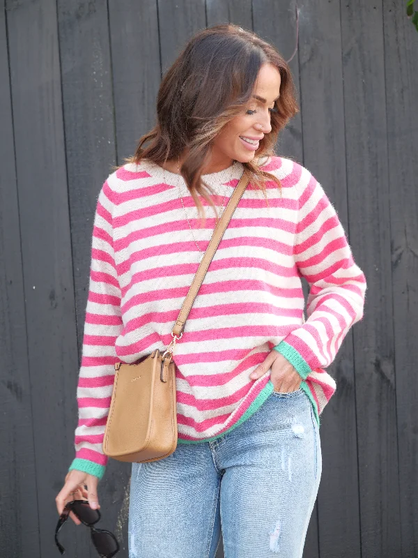 Limited Time Special Offer Shine On Label Georgie Striped Colour Pop Jumper Pink Oatmeal Stripe