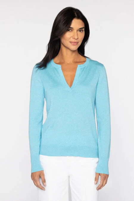 Classic Elegance Sales Kinross Cashmere Lurex Tipped Splitneck Crew