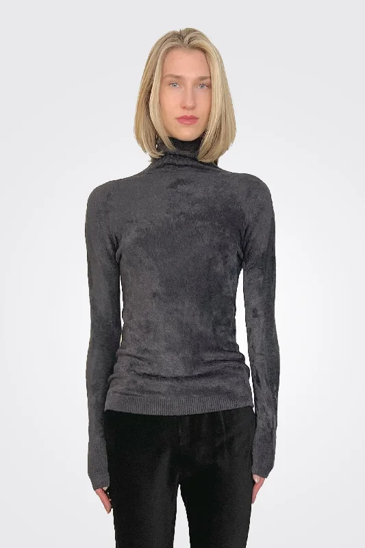 Trendy Looks On Sale Velvet Turtleneck - Grey