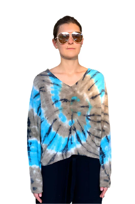 Urban Fashion Malibu Tie Dye Oversized V - Camel / Blue