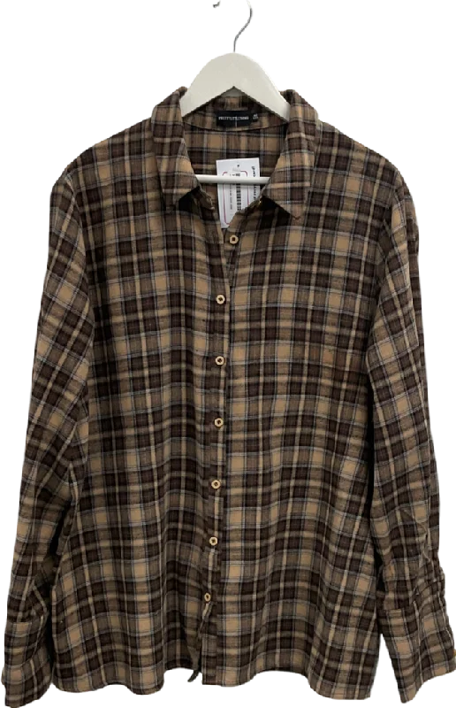 Fashion Sale PrettyLittleThing Brown Oversized Checked Flannel Shirt One Size