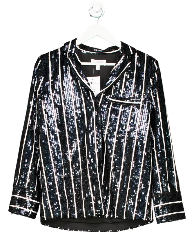 Romantic Chic Deals & Other Stories Black Sequin Stripe Shirt UK 6