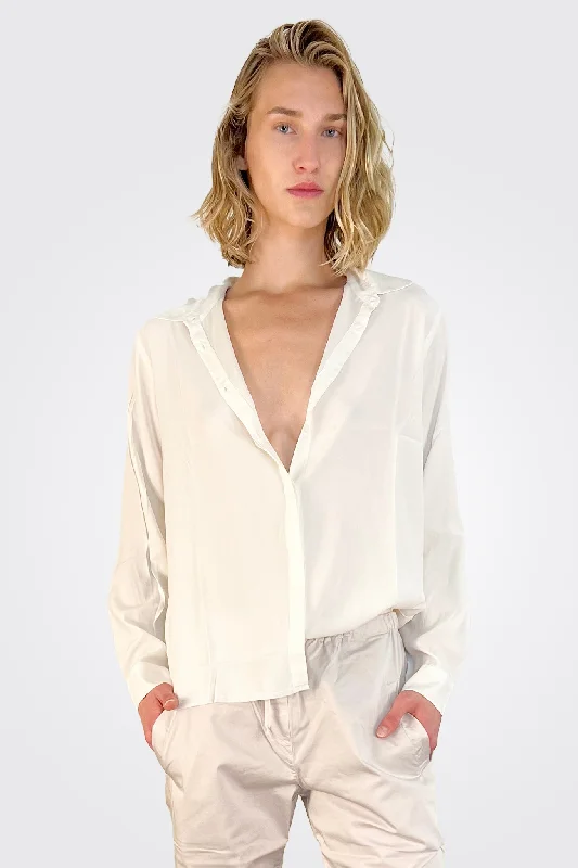 Crazy Price Slashing Silk Satin Shirt - Natural