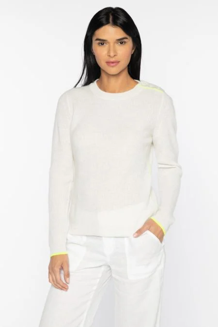 Hot Brand Discounts Kinross Cashmere Piped Shoulder Button Crew