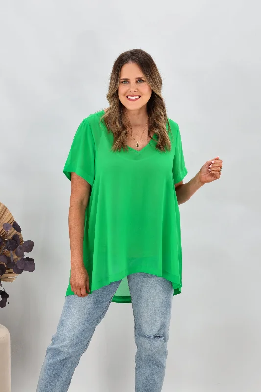 Limited Edition Shine On Label Bridgette Hi Lo Chiffon Top Green