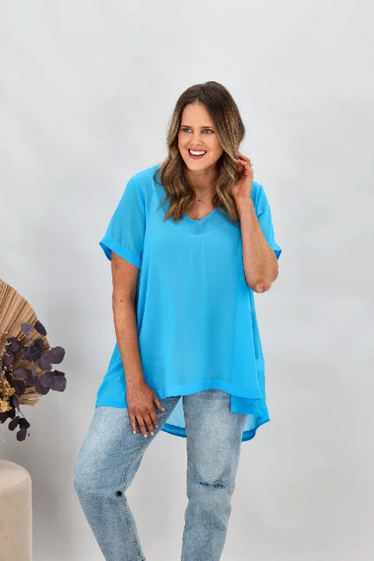 Must Haves Shine On Label Bridgette Hi Lo Chiffon Top Blue