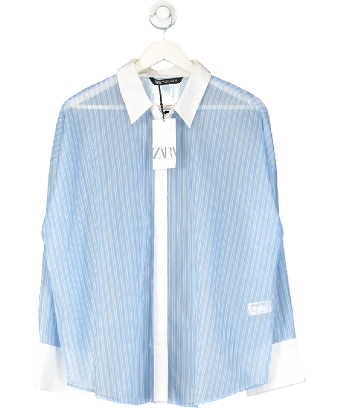 Chic Trend Collection ZARA Blue Sheer Pinstripe Shirt UK XL