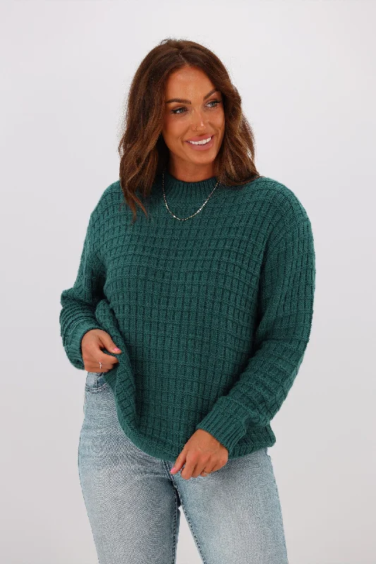 Sophisticated Style Offers Shine On Label Sarah Polo Neck Chunky Knit JumperTeal