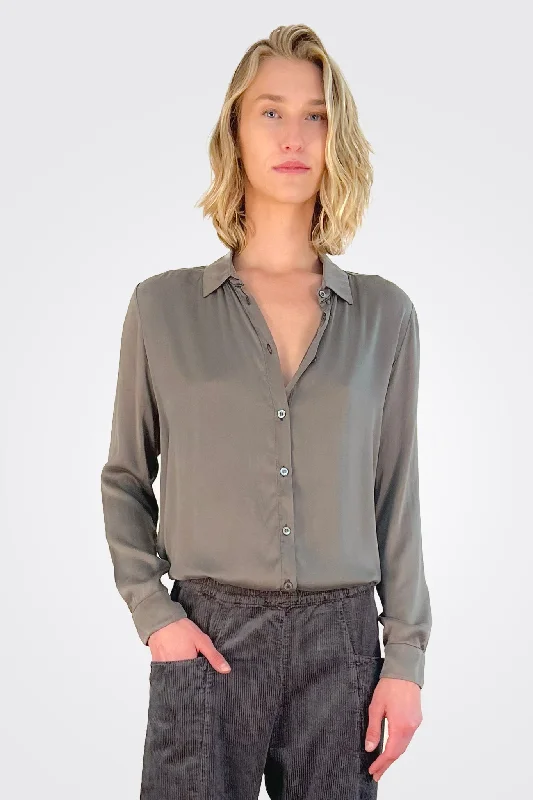 Urban Style Promotions Stretch Satin Silk Shirt - Mud