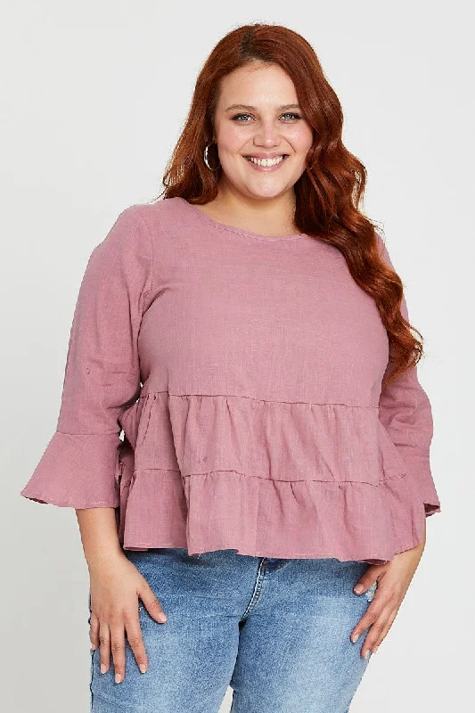 Limited-Time Offer Pink 3/4 Sleeve Pink Layer Top