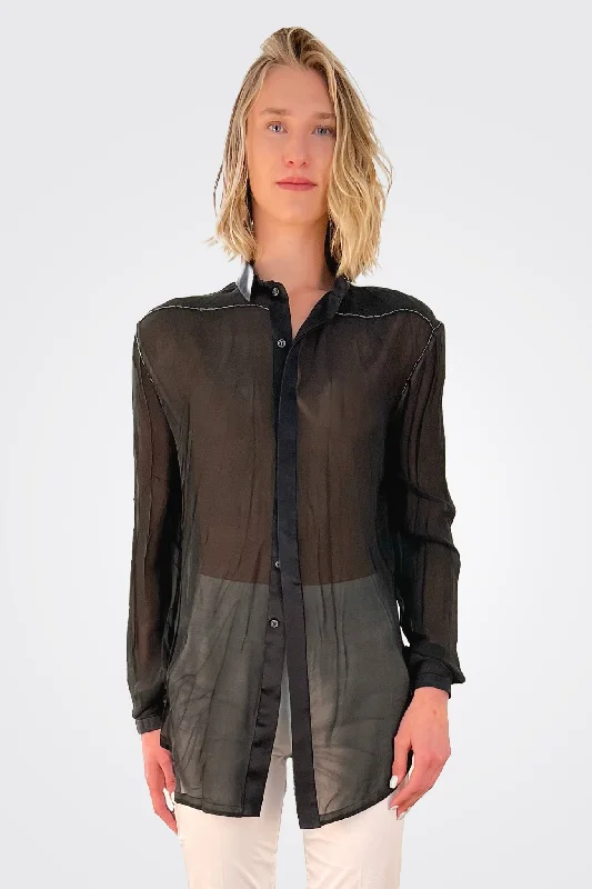 Holiday Attire Sale Regular Form Pure Silk Shirt - Black