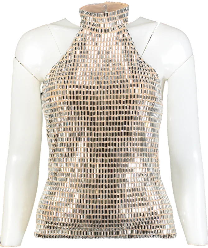 Fashion Sale Karen Millen Metallic Premium Crystal Embellished Jersey Halter Top UK S