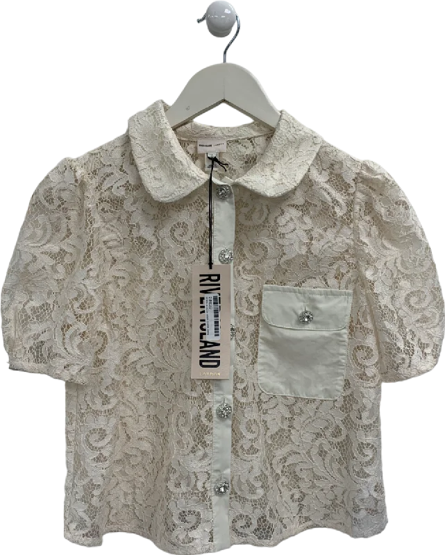 Stupidly Low Prices River Island White Lace Puff Sleeve Shirt UK 8