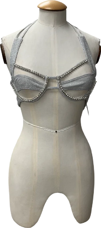 Seasonal Sale finesse Metallic Silver diamante embellished Bra UK XS