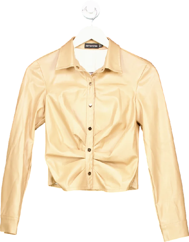 Huge Price Cut PrettyLittleThing Beige Faux Leather Shirt UK 6