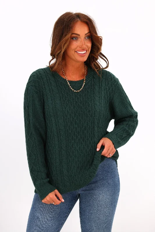 Clearance Event Alpine by Shine On Lucille Merino Cable Knit Jumper Olive