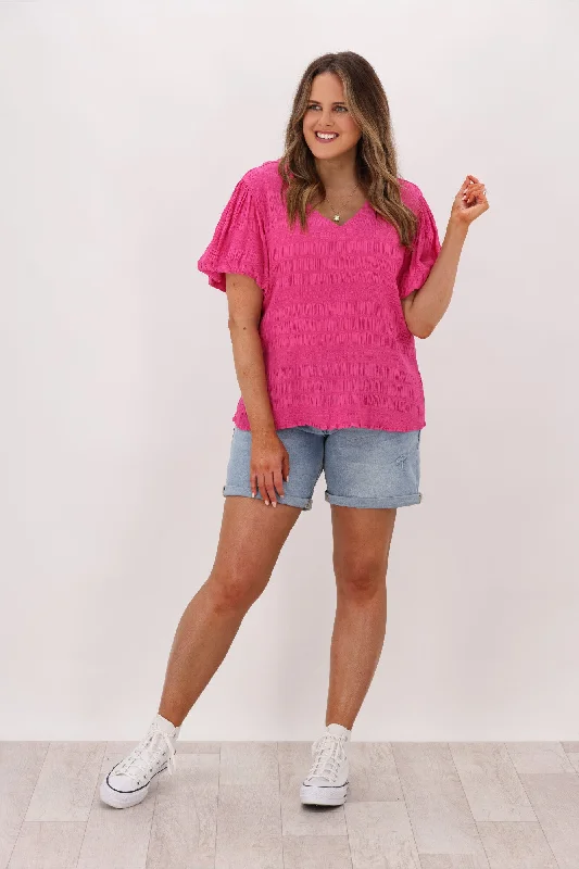 Limited Time Offers Gloss by Shine On Tina Textured Puffed Sleeve Top Pink