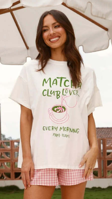 Hot Brand Discounts Matcha Club Lover Top and Shorts Set - White/Pink