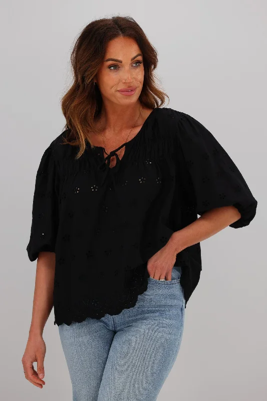 Cozy Comfort Style Sale Shine On Label Kimmy Broderie Top Black