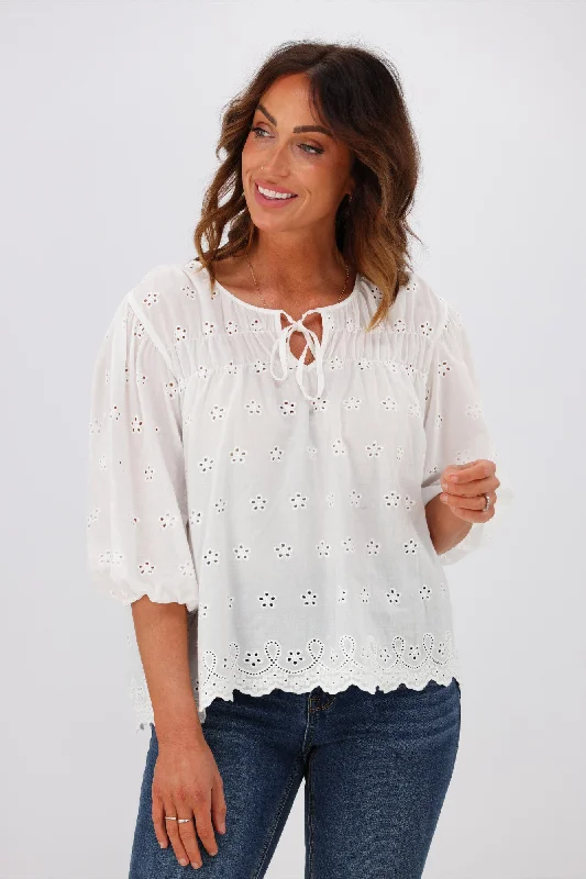 Contemporary Chic Promotions Shine On Label Kimmy Broderie Top White