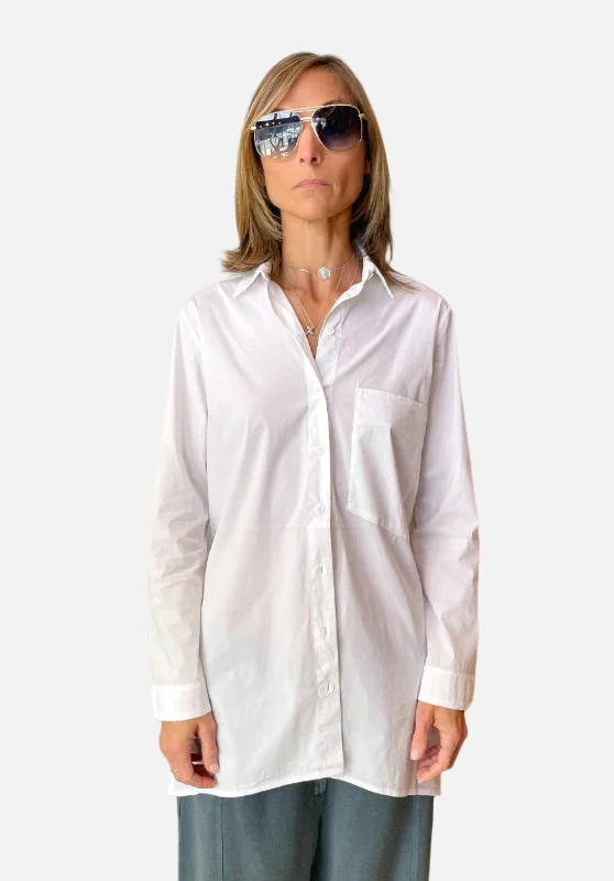 Additional Time-Limited Offers Comfort Fit Stretch Cotton Long Shirt w/ Side Vents - White