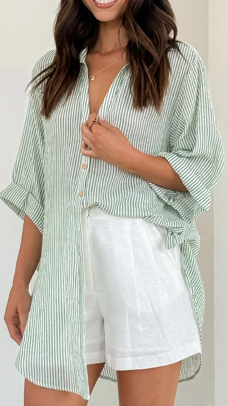 Limited Edition Lucia Shirt - Sage/White Stripe