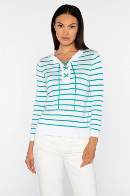 Enjoy Discount Kinross Cashmere Stripe Lace Up Crew