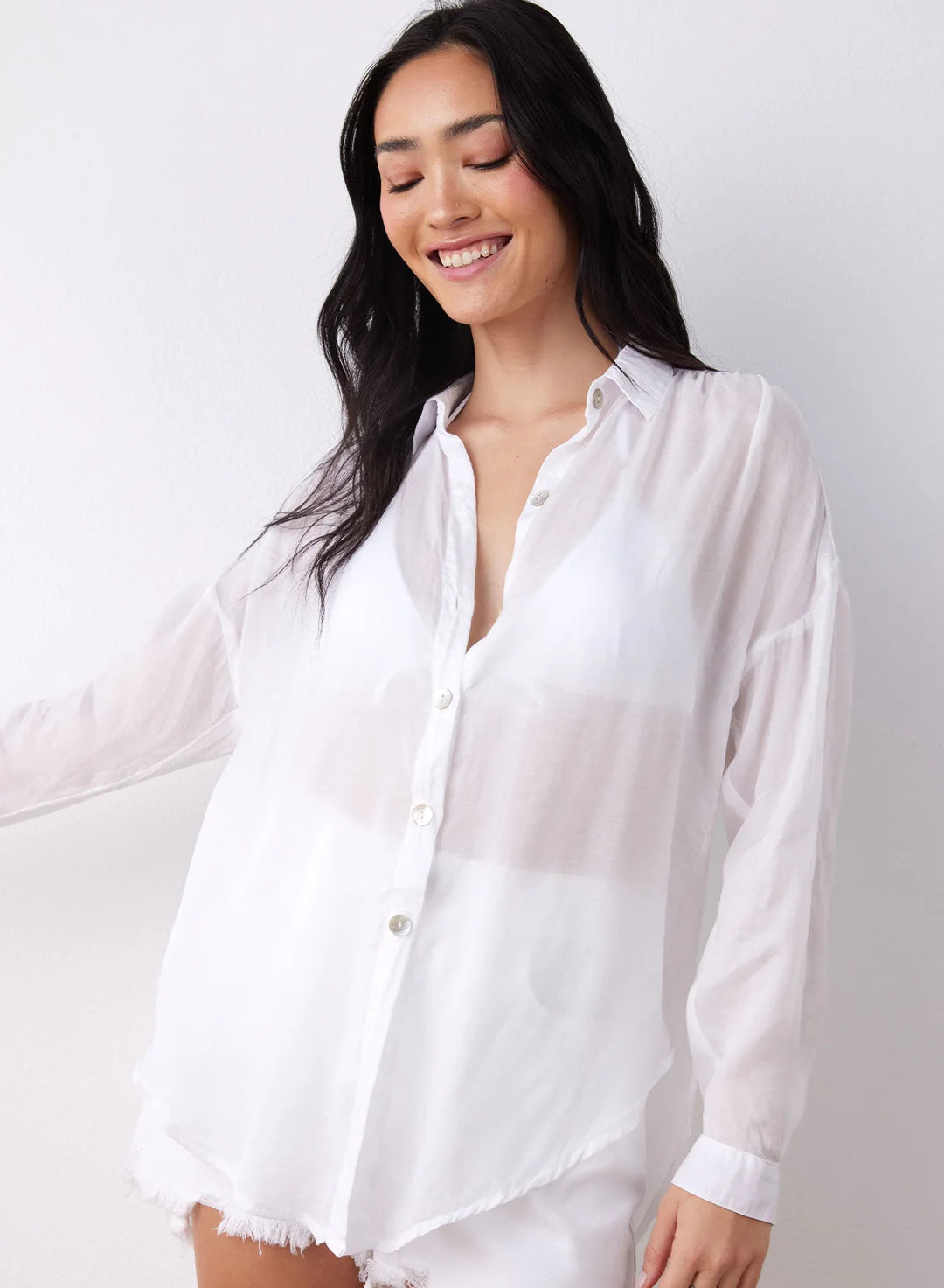 Holiday Glam Flowy Beach Shirt - White