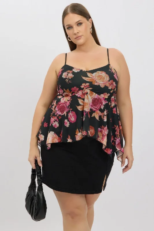 Luxe Style Discounts Black Floral Lace Singlet Top