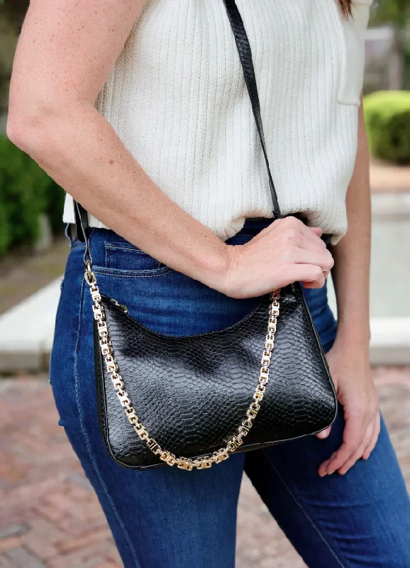 Billie Embossed Faux Leather Chain Bag, Black Final Call – Shop Stylish Bags Before They're Gone Billie Embossed Faux Leather Chain Bag, Black Final Call – Shop Stylish Bags Before They're Gone
